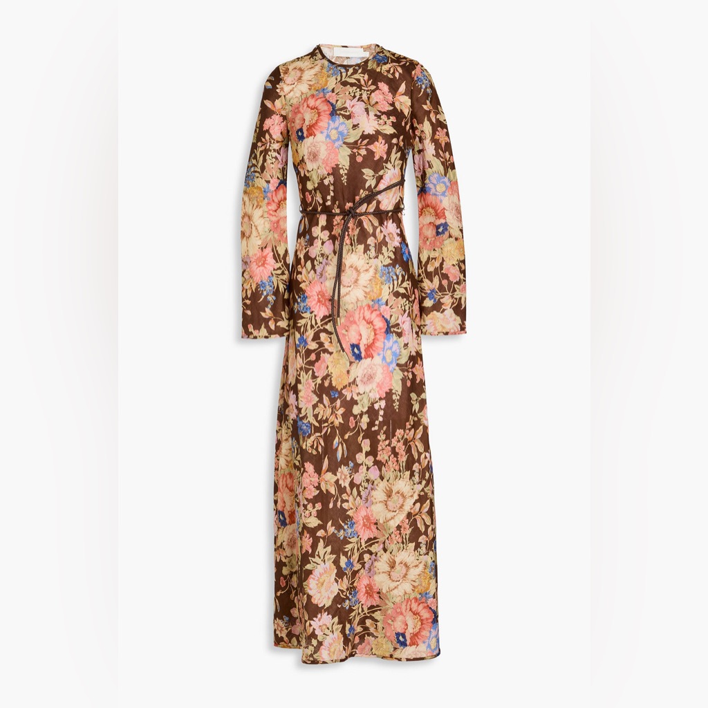 Zimmermann August Belted Floral Print Linen Dress
